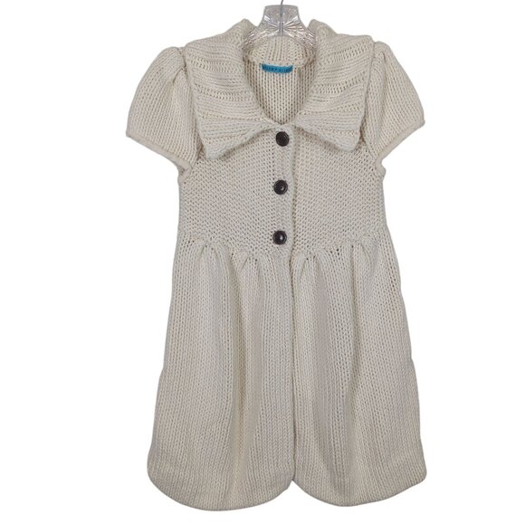 Alice + Olivia Cream Cardigan Women’s M Chunky Knit Cotton 3 Button Sweater - Picture 1 of 16